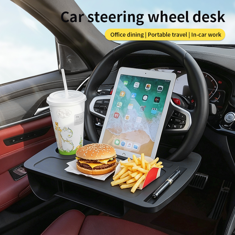 Travel Accessories Holder - 2-in-1 Auto-Lenkrad-Tisch, Multifunktionaler Laptop-Arbeitstisch, Getränkehalter für