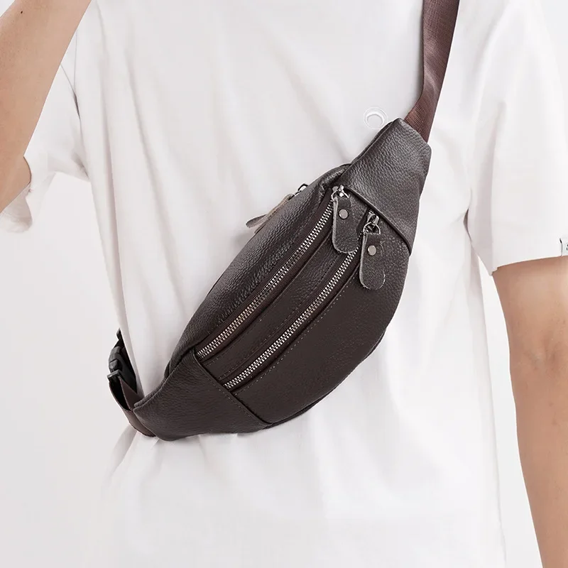 Travel Accessories Tech - Herren-Gürteltasche aus echtem Leder, multifunktionale Brusttasche,