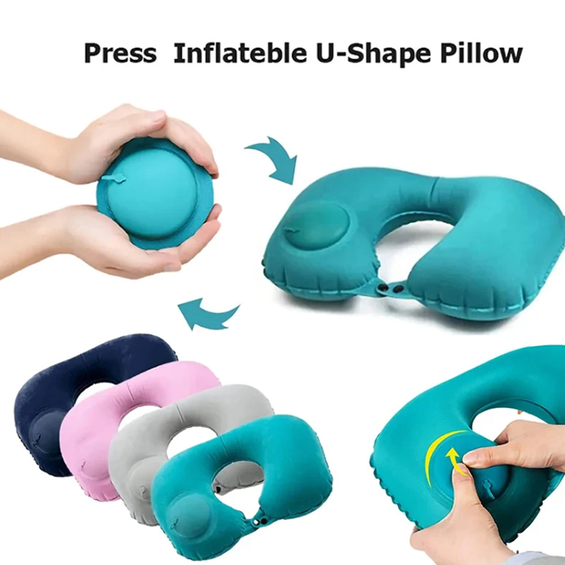 Travel Pillow Inflatable - Aufblasbares tragbares Nackenkissen, U-förmiges Kissen, das