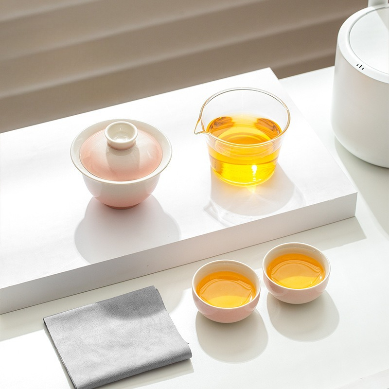 Portable Travel Kettle - Pflanzenaschenglasur Farbverlauf Reise-Tee-Set Keramik Gongfu-Set Gaiwan