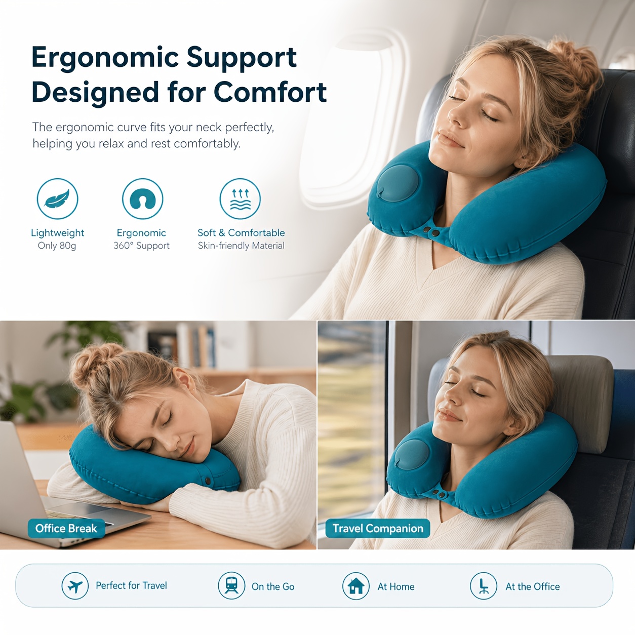 Travel Pillow Inflatable - SPDJUMPER Aufblasbares Reise-Nackenkissen, U-förmiges Tragbares Kissen