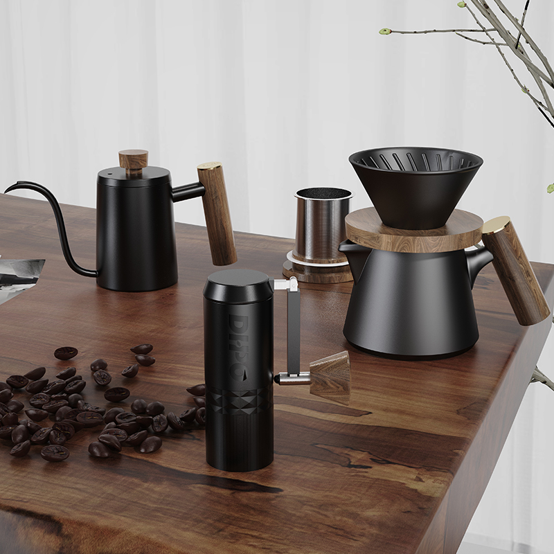 Portable Travel Kettle - DHPO Luxus-Kaffeeset mit doppelschichtiger Kaffeetasse, manuelle