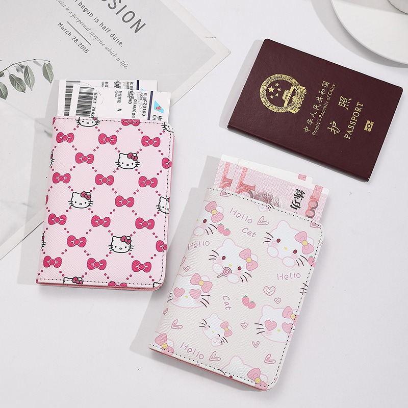 Travel Accessories On Plane - Hello Kitty Reisepasshülle für Damen, PU-Leder,